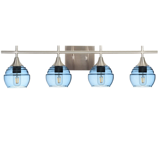 301 Lucent: 4 Light Wall Vanity-Glass-Bicycle Glass Co - Hotshop-Steel Blue-Brushed Nickel-Bicycle Glass Co