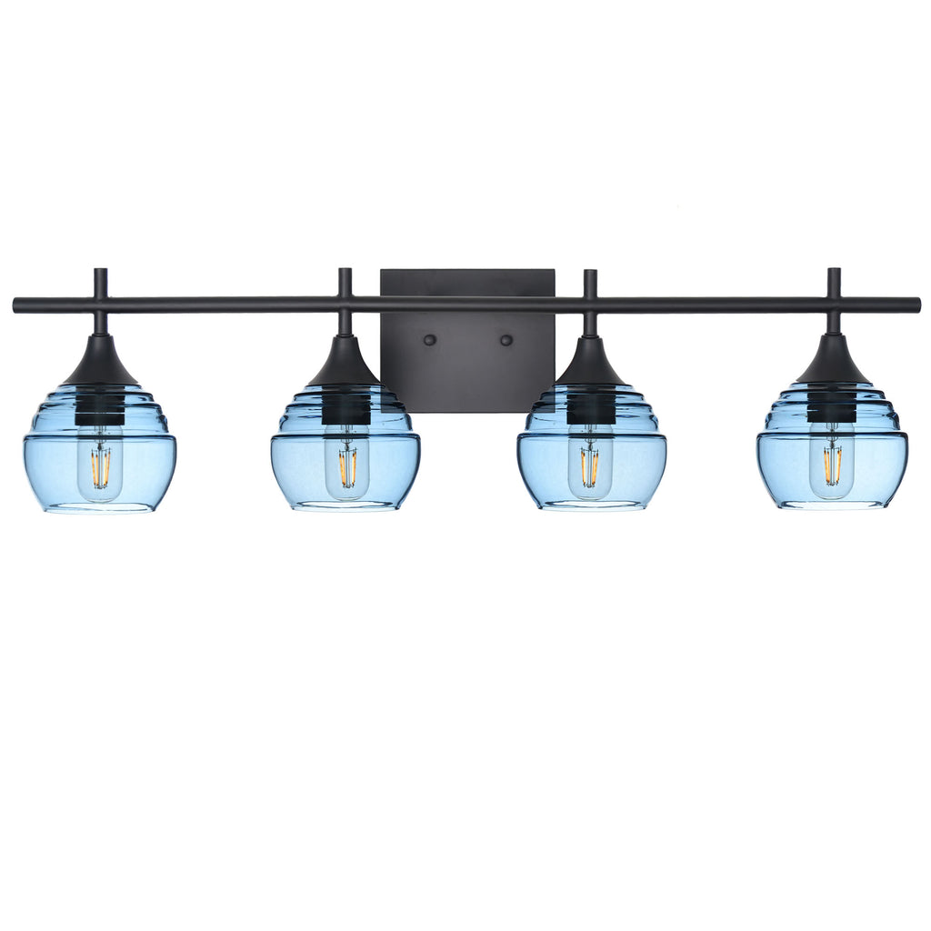 301 Lucent: 4 Light Wall Vanity-Glass-Bicycle Glass Co - Hotshop-Steel Blue-Matte Black-Bicycle Glass Co