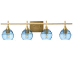 301 Lucent: 4 Light Wall Vanity-Glass-Bicycle Glass Co - Hotshop-Steel Blue-Polished Brass-Bicycle Glass Co