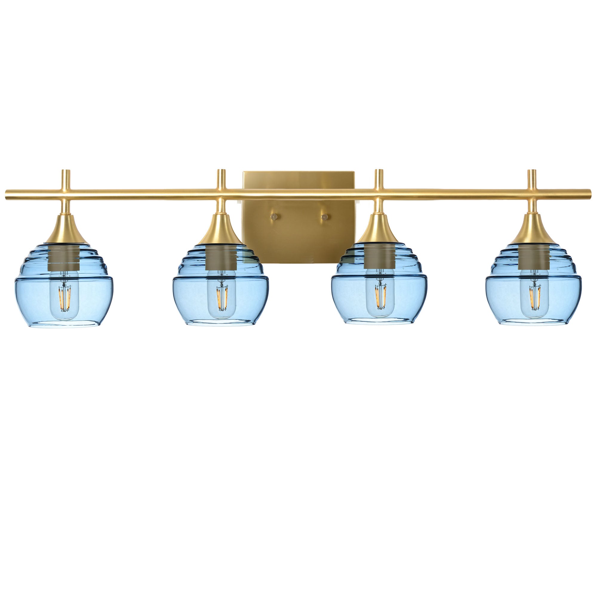 301 Lucent: 4 Light Wall Vanity-Glass-Bicycle Glass Co - Hotshop-Steel Blue-Polished Brass-Bicycle Glass Co