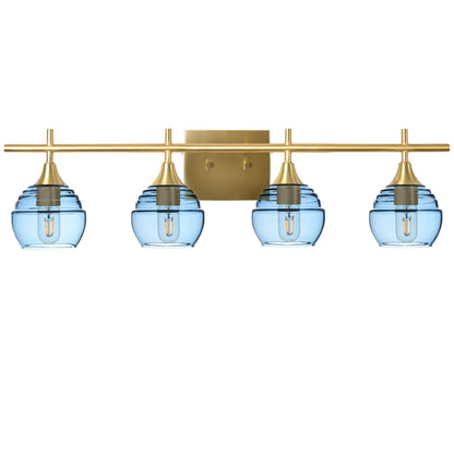 301 Lucent: 4 Light Wall Vanity-Glass-Bicycle Glass Co - Hotshop-Steel Blue-Polished Brass-Bicycle Glass Co