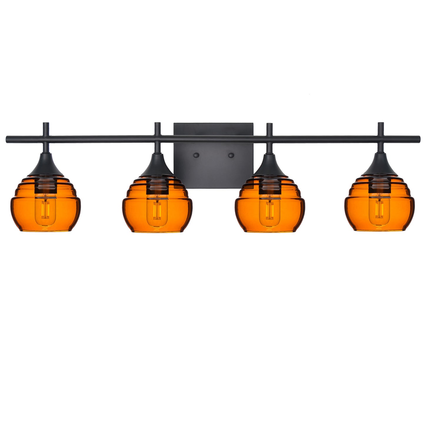 301 Lucent: 4 Light Wall Vanity-Glass-Bicycle Glass Co - Hotshop-Golden Amber-Matte Black-Bicycle Glass Co