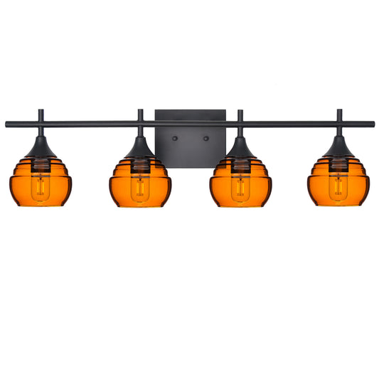 301 Lucent: 4 Light Wall Vanity-Glass-Bicycle Glass Co - Hotshop-Golden Amber-Matte Black-Bicycle Glass Co