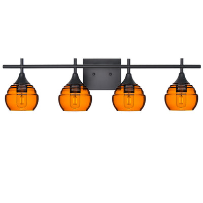 301 Lucent: 4 Light Wall Vanity-Glass-Bicycle Glass Co - Hotshop-Golden Amber-Matte Black-Bicycle Glass Co