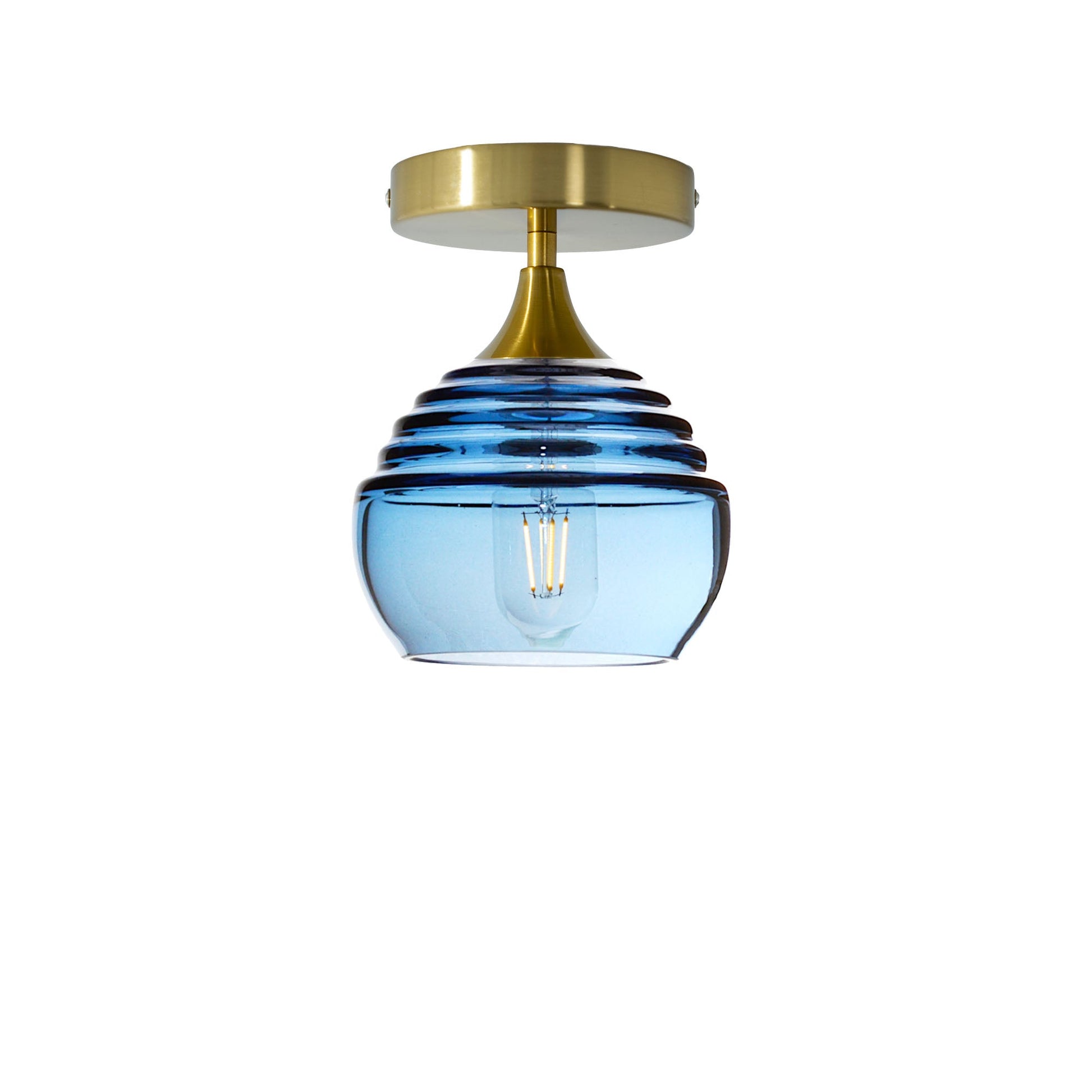 301 Lucent: Semi Flush Light-Glass-Bicycle Glass Co - Hotshop-Steel Blue-Polished Brass-Bicycle Glass Co