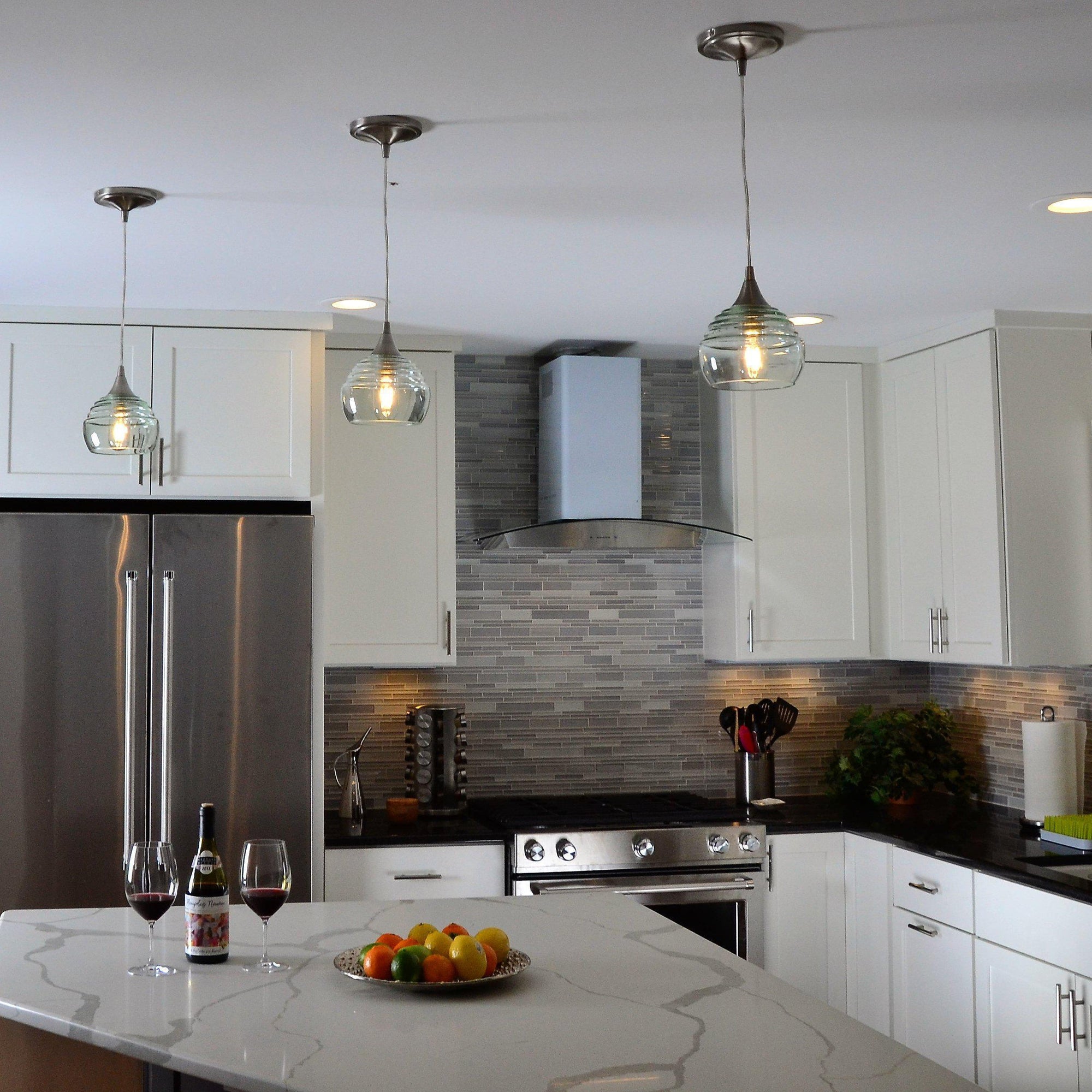1-301-LUC-STB-STD-1SGL-BNI-Lucent Single Pendant Light: Form No. 301-Pendant Lights-Bicycle Glass Co-Steel Blue-Brushed Nickel-Bicycle Glass Co