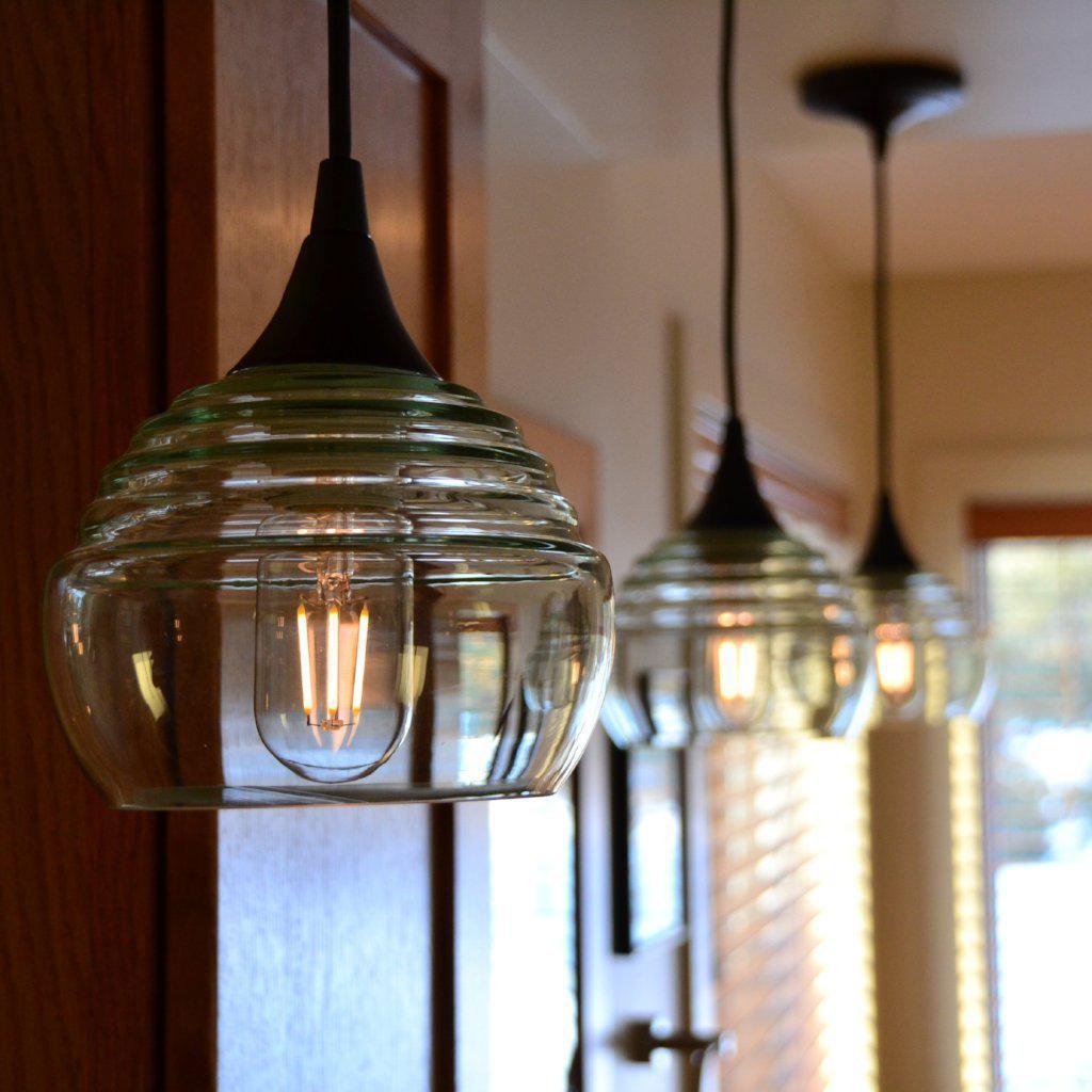 1-301-LUC-STB-STD-1SGL-BNI-Lucent Single Pendant Light: Form No. 301-Pendant Lights-Bicycle Glass Co-Steel Blue-Brushed Nickel-Bicycle Glass Co