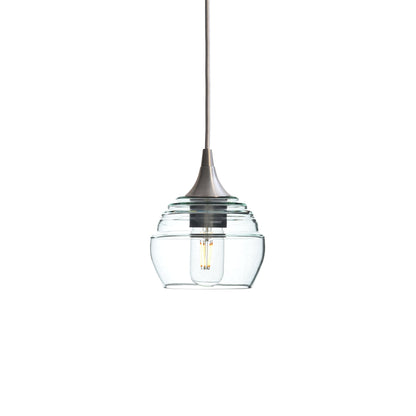 1-301-LUC-CLR-STD-1SGL-BNI-Lucent Single Pendant Light: Form No. 301-Pendant Lights-Bicycle Glass Co-Eco Clear-Brushed Nickel-Bicycle Glass Co