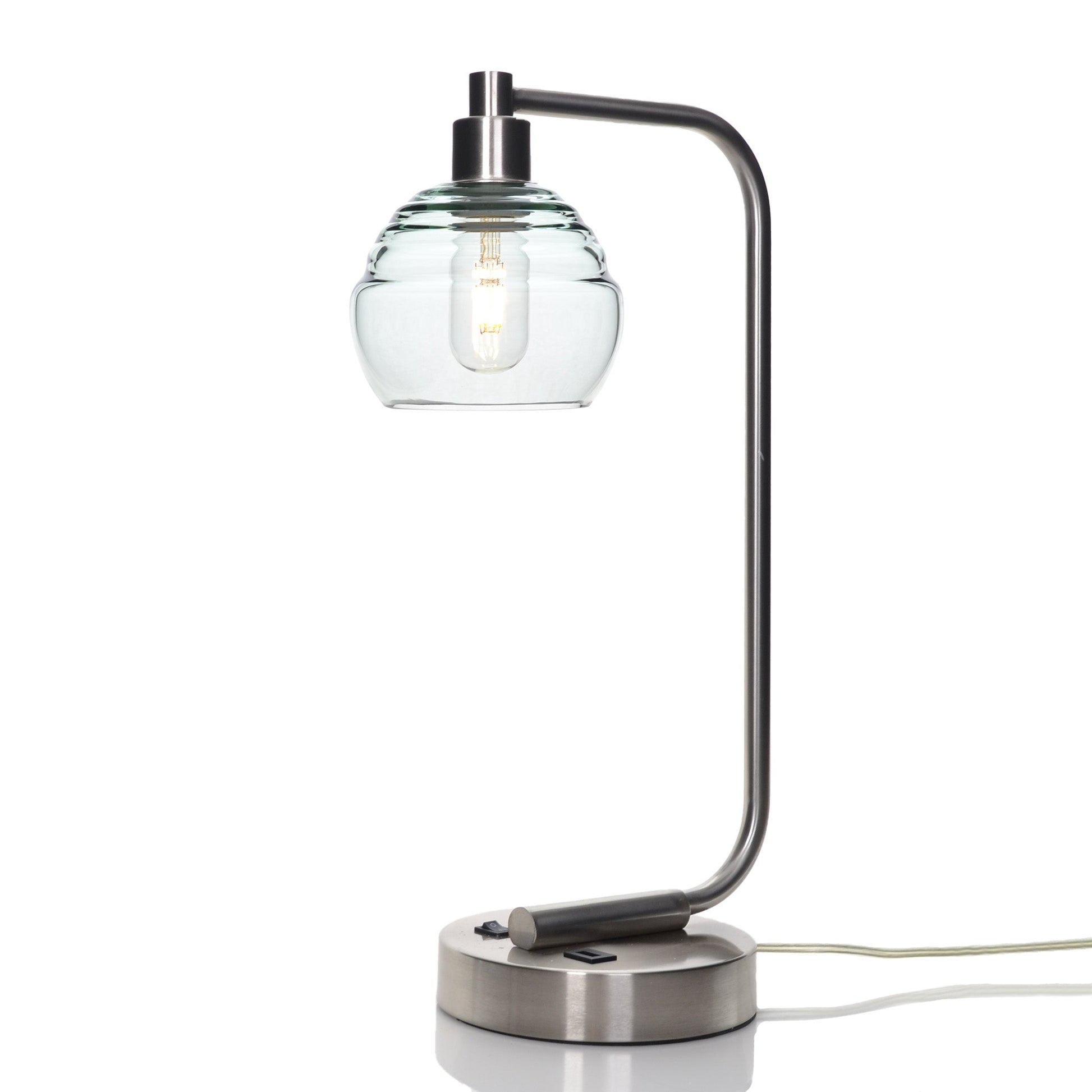 301 Lucent: Table Lamp-Glass-Bicycle Glass Co - Hotshop-Eco Clear-Brushed Nickel-4 Watt LED (+$0.00)-Bicycle Glass Co
