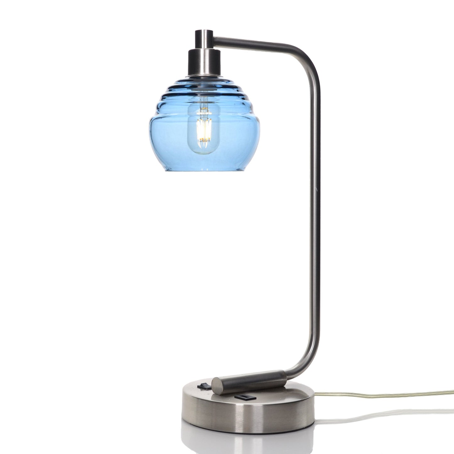 301 Lucent: Table Lamp-Glass-Bicycle Glass Co - Hotshop-Steel Blue-Brushed Nickel-4 Watt LED (+$0.00)-Bicycle Glass Co