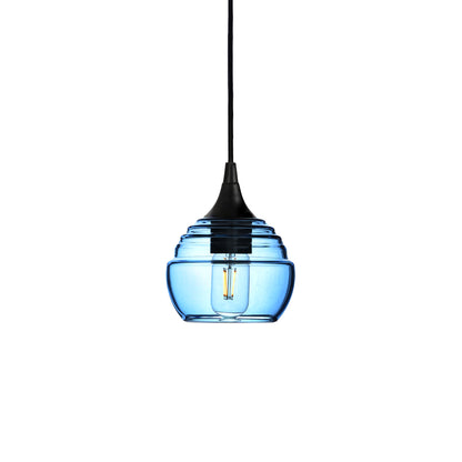301 Single Pendant Light-Bicycle Glass Co-Matte Black 15ft Cord + Track Mount-Lucent-Steel Blue-Bicycle Glass Co
