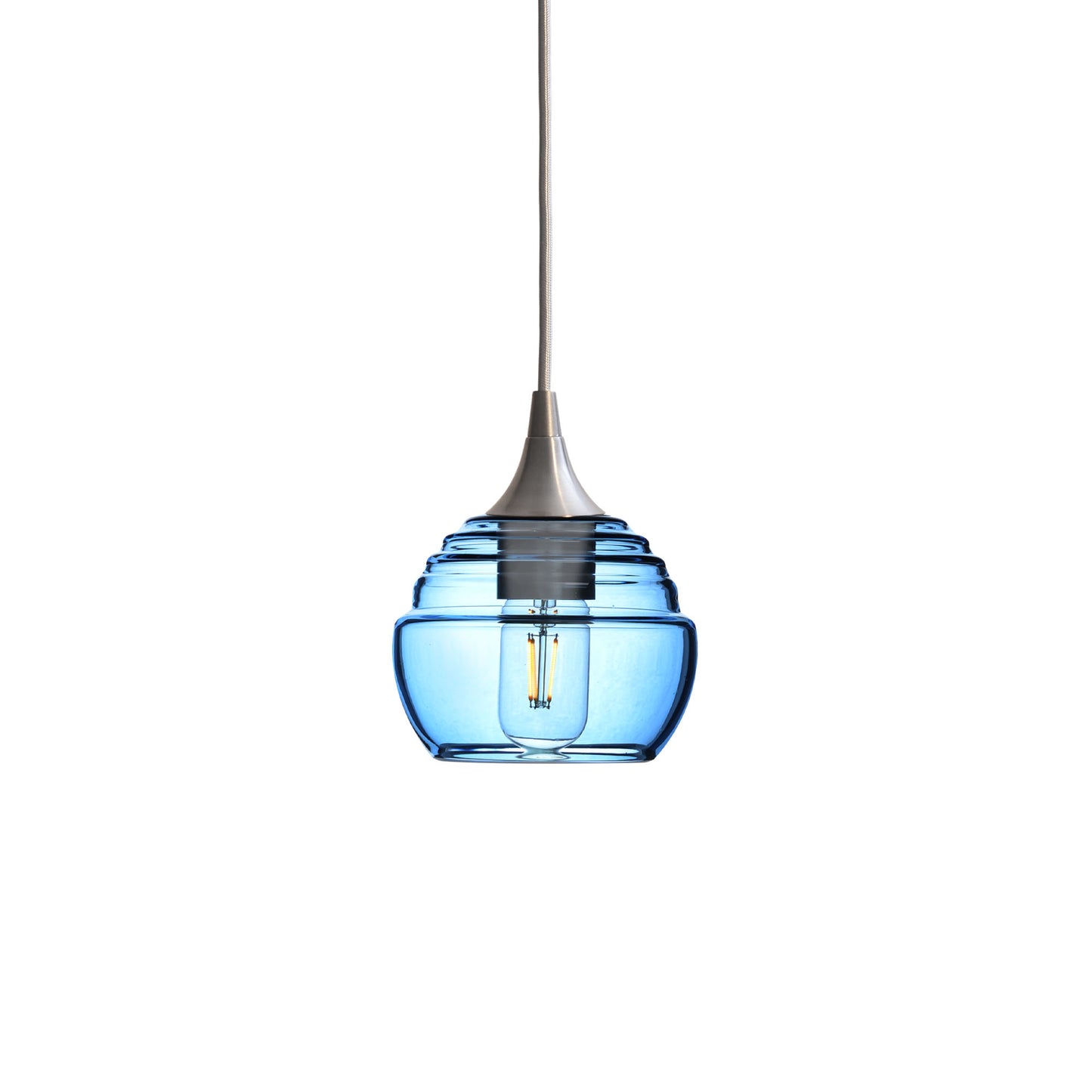 301 Single Pendant Light-Bicycle Glass Co-Brushed Nickel - 4ft Cord-Lucent-Steel Blue-Bicycle Glass Co