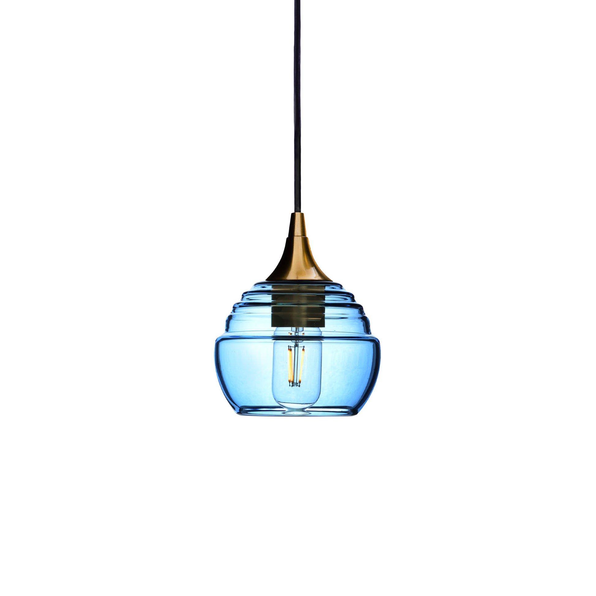 301 Single Pendant Light-Bicycle Glass Co-Polished Brass - 4ft Cord-Lucent-Steel Blue-Bicycle Glass Co