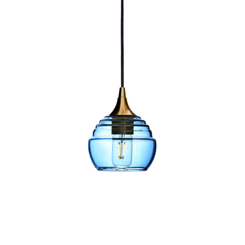 301 Single Pendant Light-Bicycle Glass Co-Polished Brass - 4ft Cord-Lucent-Steel Blue-Bicycle Glass Co