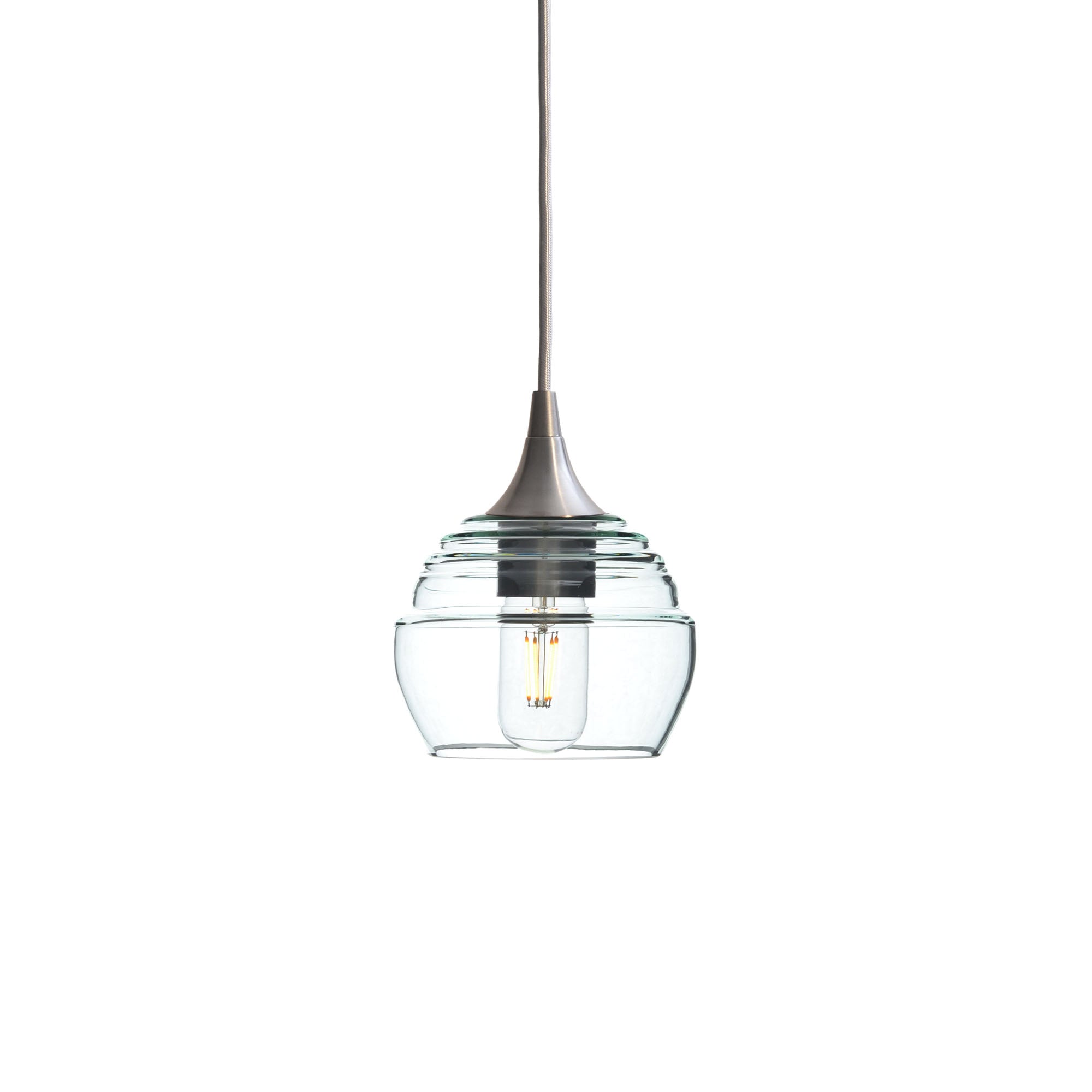 301 Single Pendant Light-Bicycle Glass Co-Brushed Nickel - 4ft Cord-Eco Clear-Bicycle Glass Co