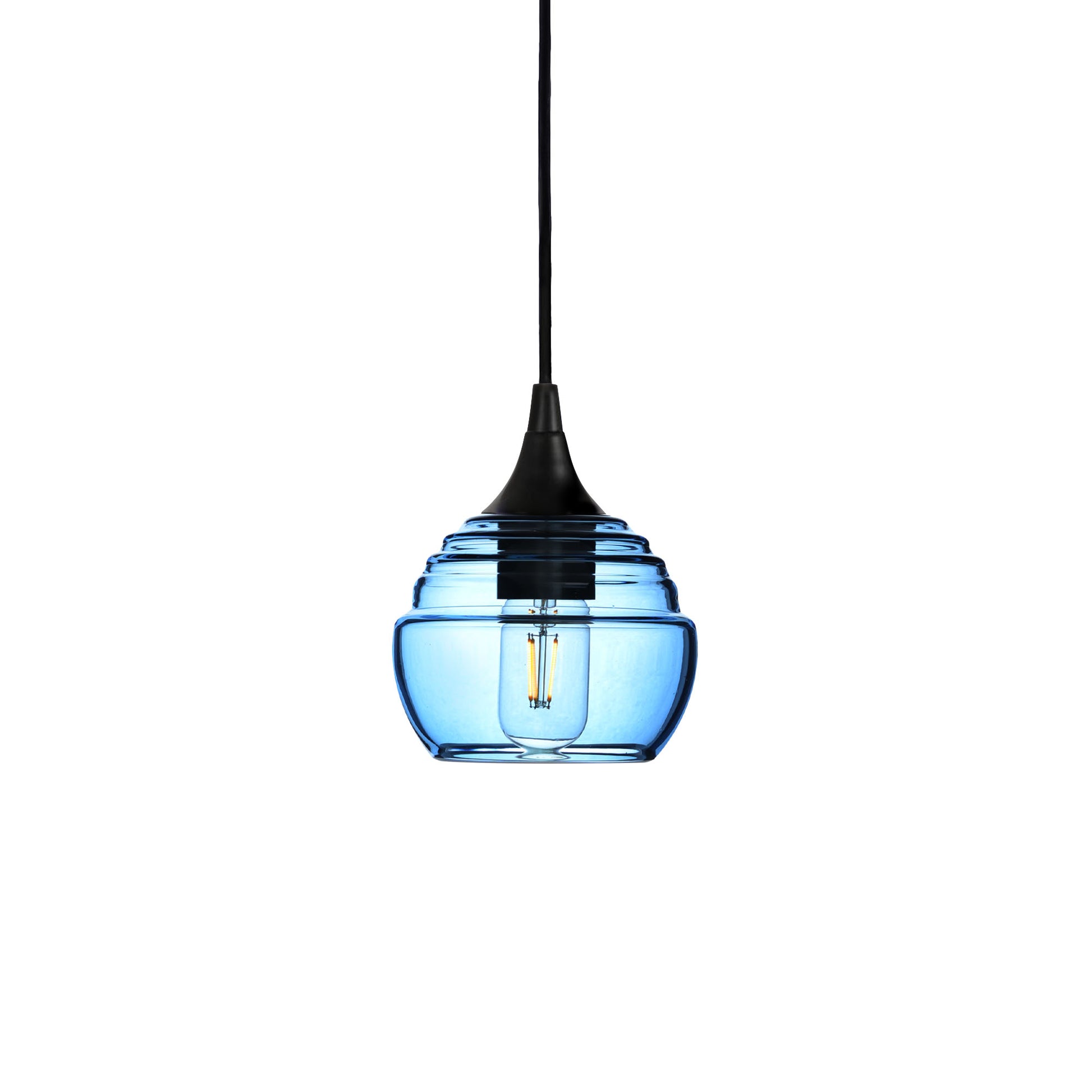 301 Single Pendant Light-Bicycle Glass Co-Matte Black - 4ft Cord-Steel Blue-Bicycle Glass Co