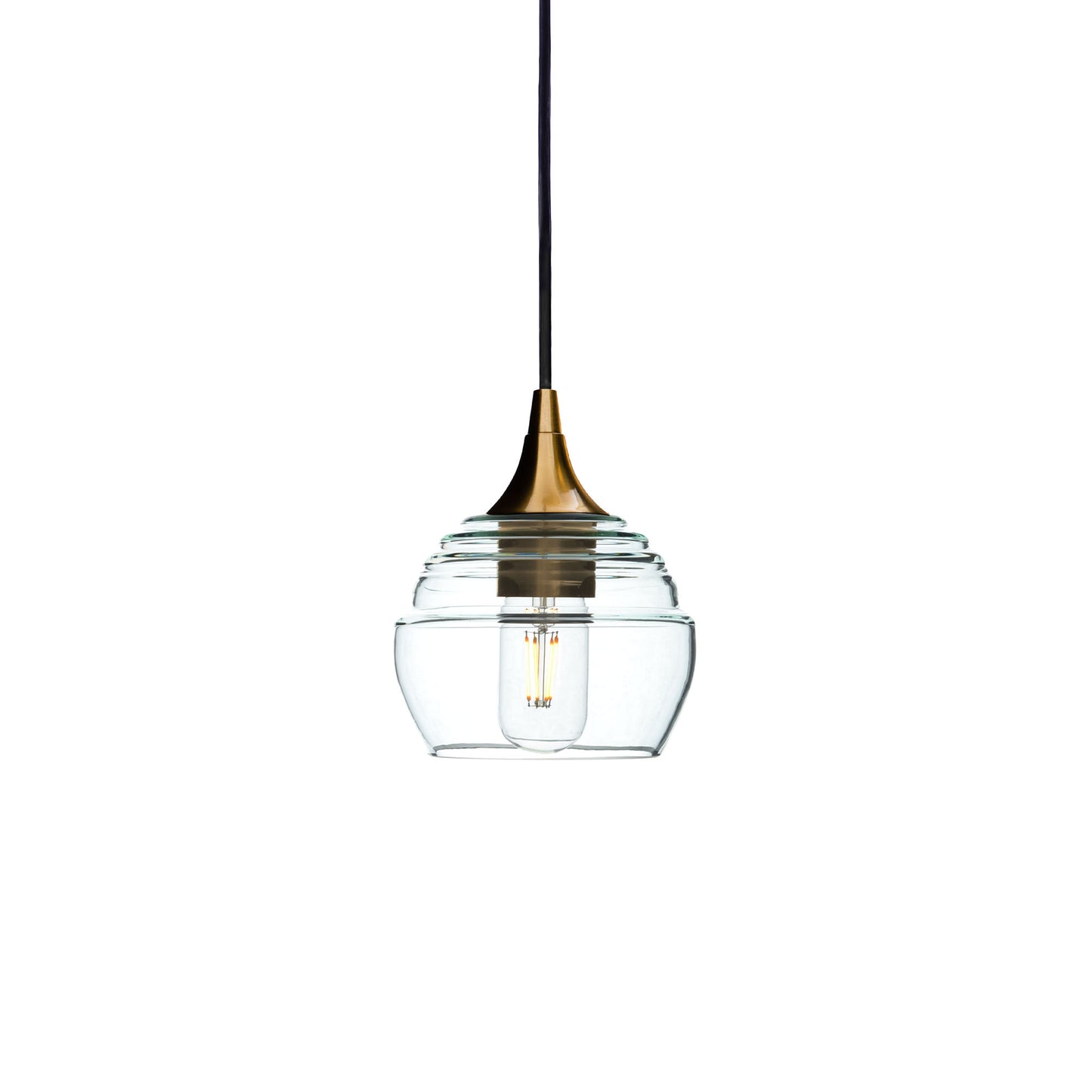 301 Single Pendant Light-Bicycle Glass Co-Polished Brass - 4ft Cord-Eco Clear-Bicycle Glass Co