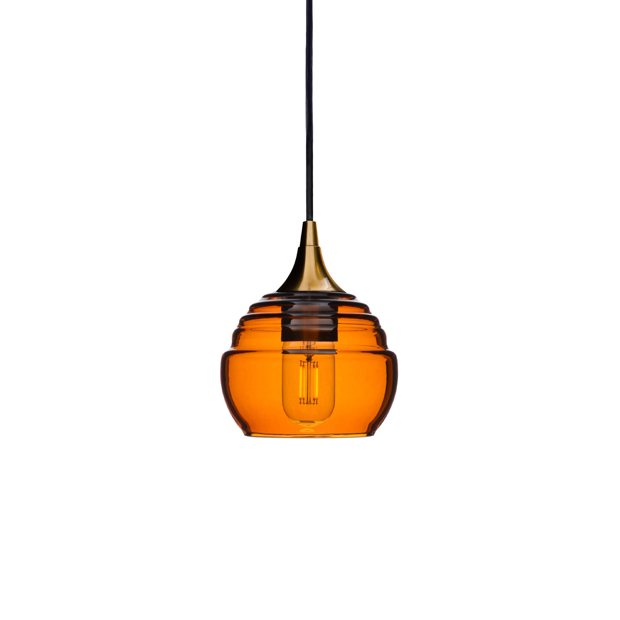 301 Single Pendant Light-Bicycle Glass Co-Polished Brass - 4ft Cord-Golden Amber-Bicycle Glass Co