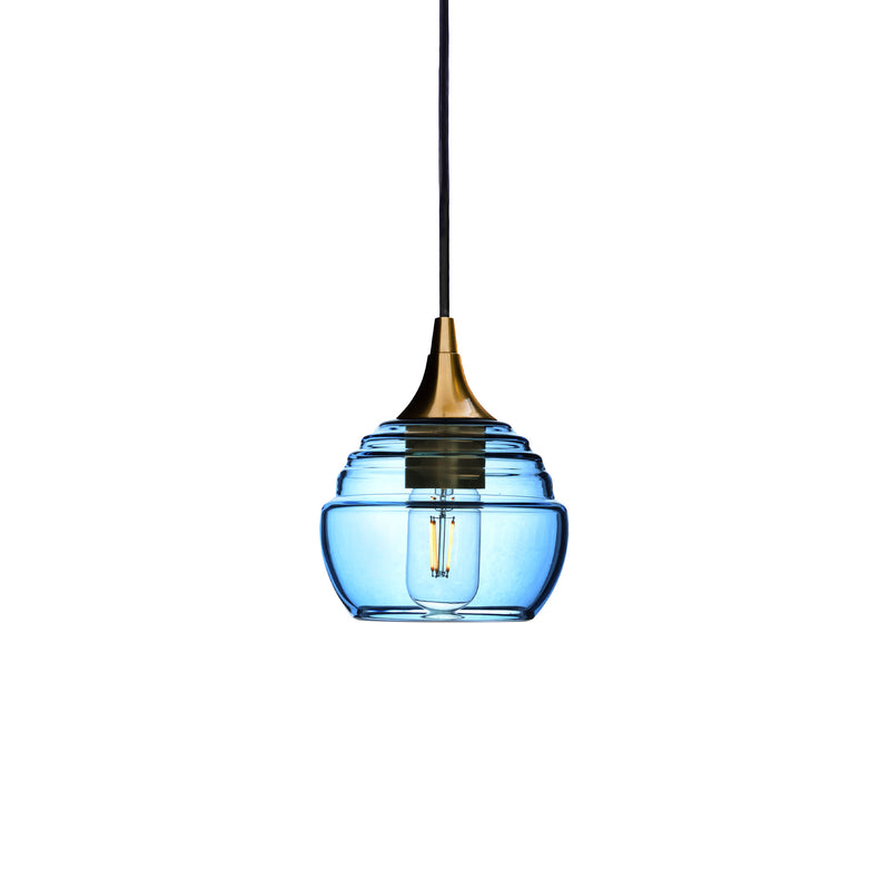 301 Single Pendant Light – Polished Brass - 8ft Cord / Steel Blue