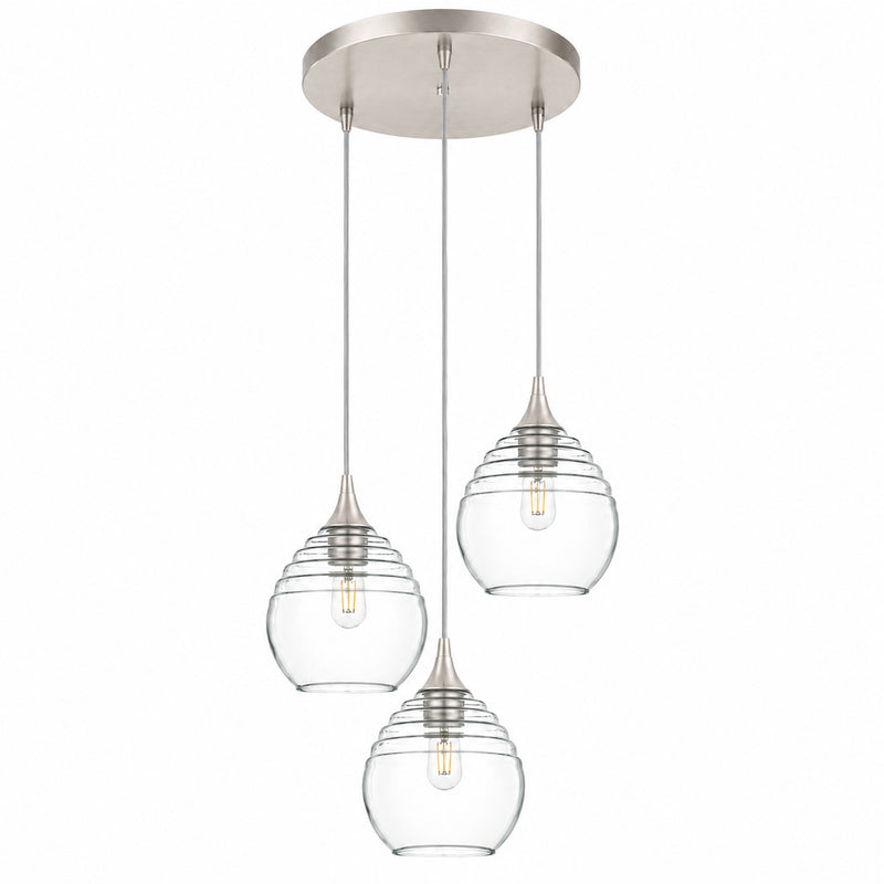 302 3 Pendant Cascade Chandelier — Brushed Nickel - 8ft Cord / Eco Clear