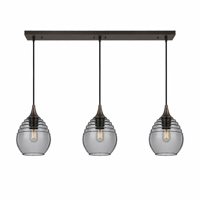 302 3 Pendant Linear Chandelier — Antique Bronze - Custom / Slate Gray