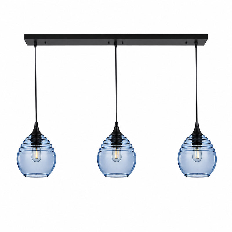 302 3 Pendant Linear Chandelier — Matte Black - Custom / Steel Blue