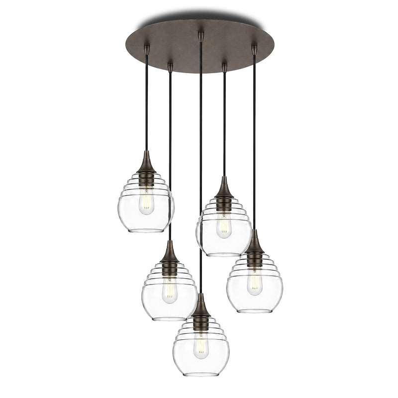 302 5 Pendant Cascade Chandelier — Eco Clear / Antique Bronze - 8ft Cord