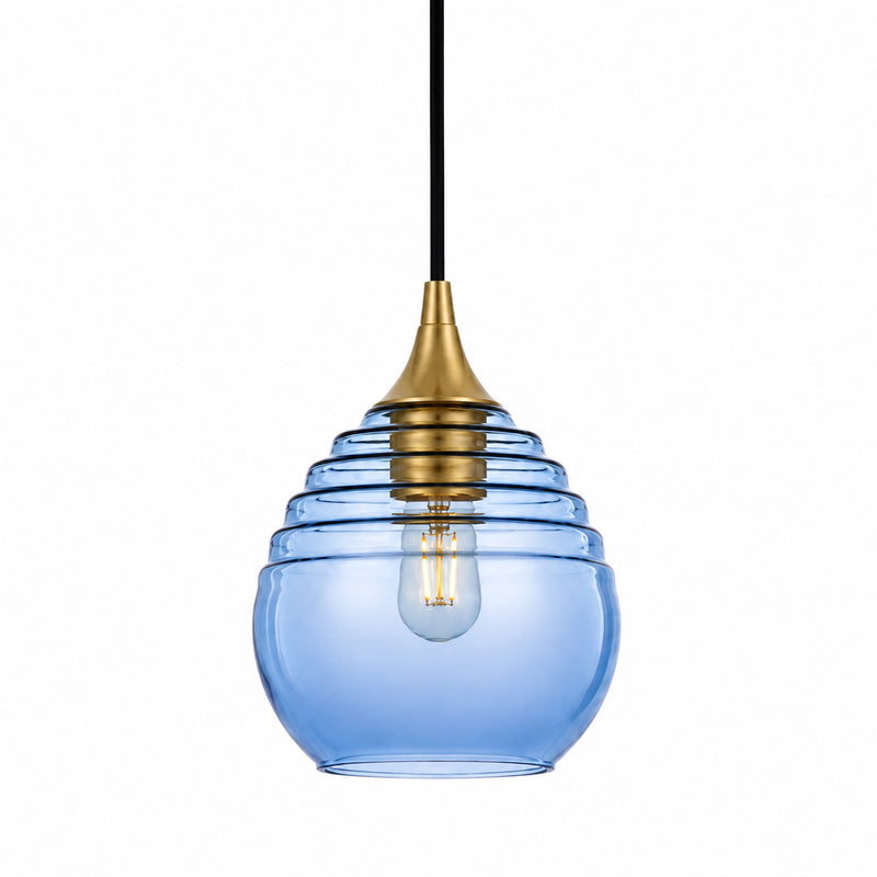 302 Single Pendant Light — Polished Brass - Custom / Steel Blue