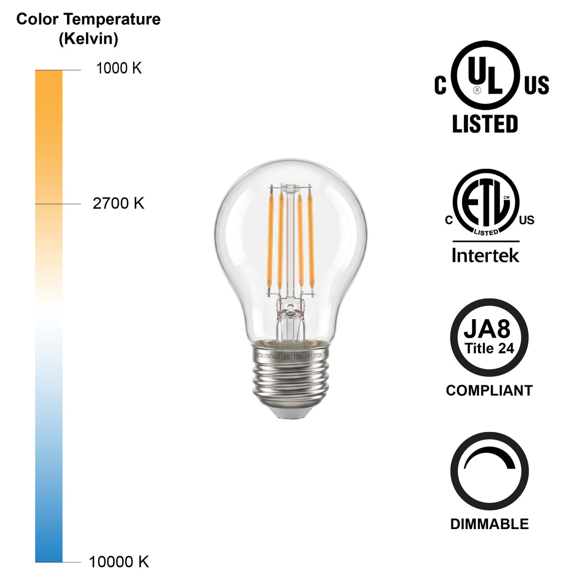 4 Watt LED Edison Filament Bulb G14 Base (2700k)-Lightbulb-Bicycle Glass Co - Hardware-Bicycle Glass Co