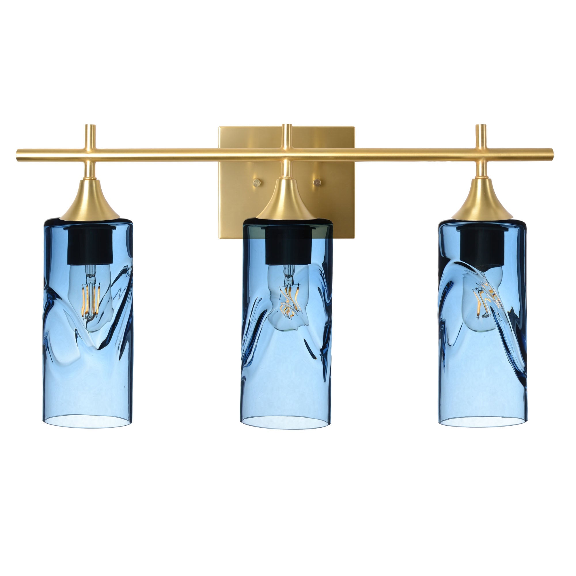 513 3-Light Vanity-Glass-Bicycle Glass Co - Hotshop-Polished Brass-Swell-Steel Blue-Bicycle Glass Co