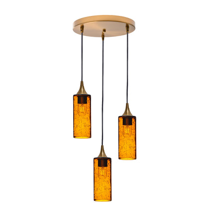 513 3 Pendant Cascade Chandelier-Glass-Bicycle Glass Co - Hotshop-Polished Brass - 8ft Downrod-Lunar-Golden Amber-Bicycle Glass Co