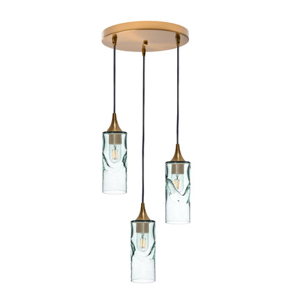 513 3 Pendant Cascade Chandelier-Glass-Bicycle Glass Co - Hotshop-Polished Brass - 8ft Downrod-Swell-Eco Clear-Bicycle Glass Co