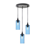 513 3 Pendant Cascade Chandelier-Glass-Bicycle Glass Co - Hotshop-Matte Black - 4ft Downrod-Lunar-Steel Blue-Bicycle Glass Co