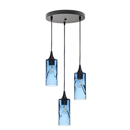 513 3 Pendant Cascade Chandelier-Glass-Bicycle Glass Co - Hotshop-Matte Black - 4ft Downrod-Swell-Steel Blue-Bicycle Glass Co