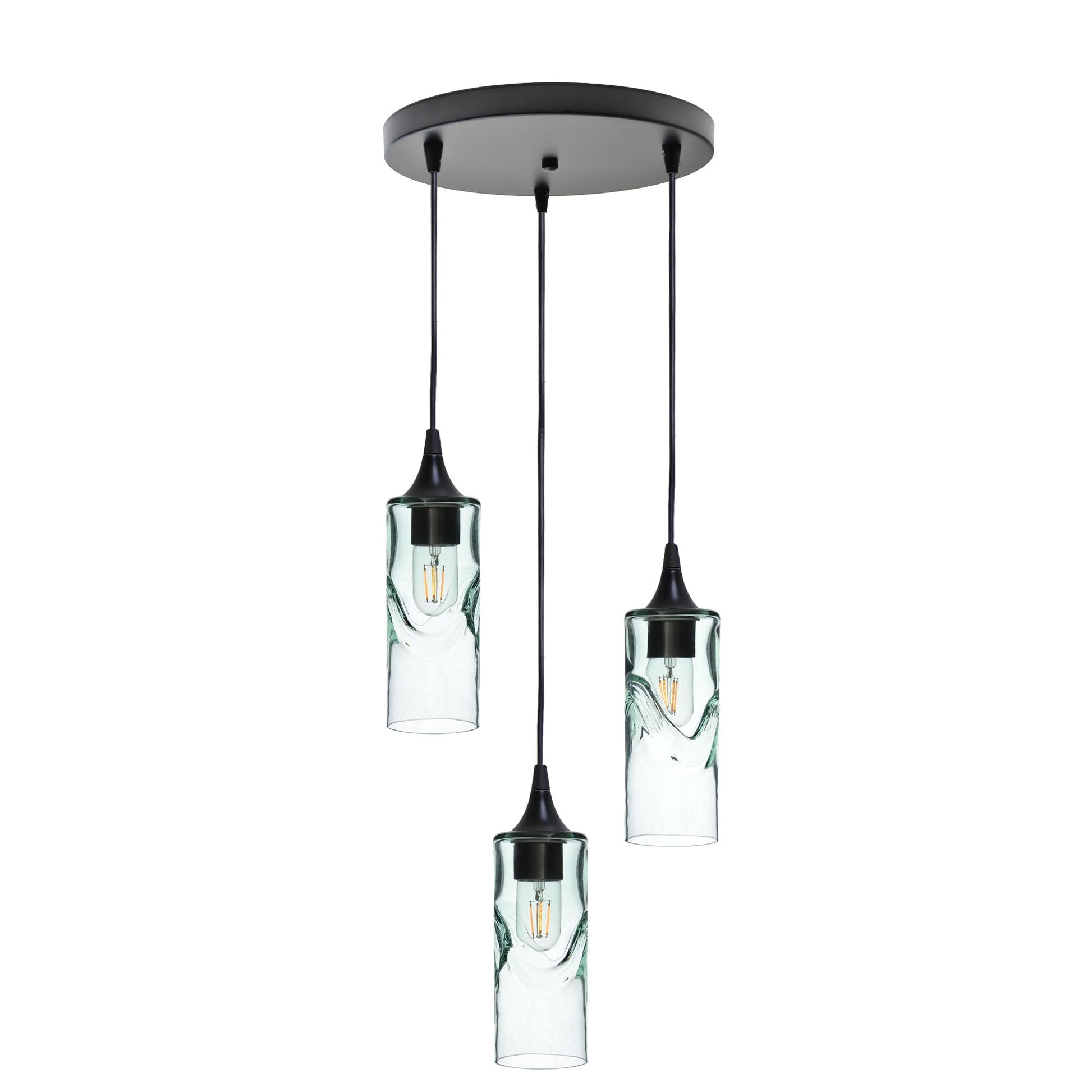 513 3 Pendant Cascade Chandelier-Glass-Bicycle Glass Co - Hotshop-Matte Black - 4ft Downrod-Swell-Eco Clear-Bicycle Glass Co