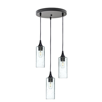 513 3 Pendant Cascade Chandelier-Glass-Bicycle Glass Co - Hotshop-Matte Black - 8ft Downrod-Lunar-Eco Clear-Bicycle Glass Co