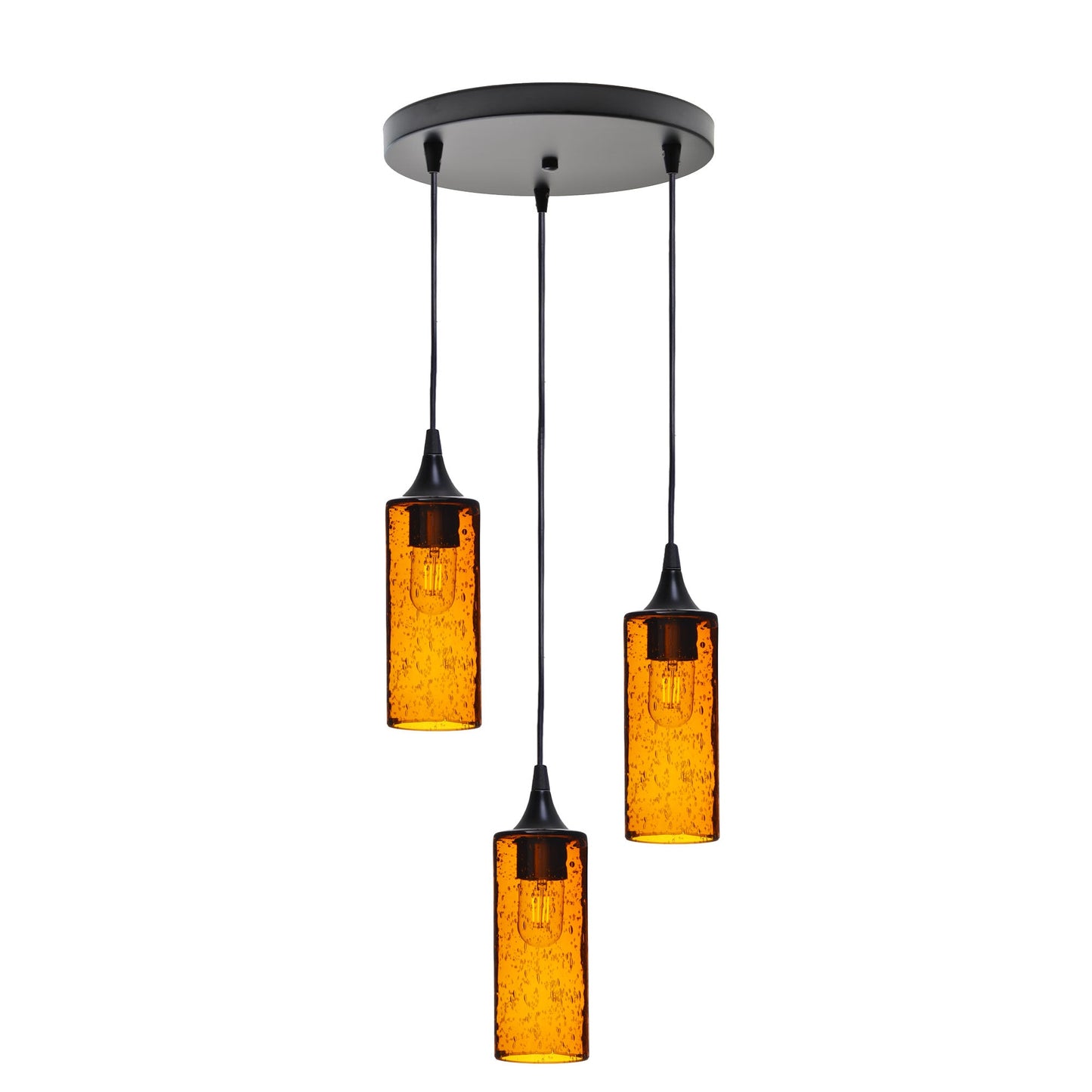 513 3 Pendant Cascade Chandelier-Glass-Bicycle Glass Co - Hotshop-Matte Black - 8ft Downrod-Lunar-Golden Amber-Bicycle Glass Co