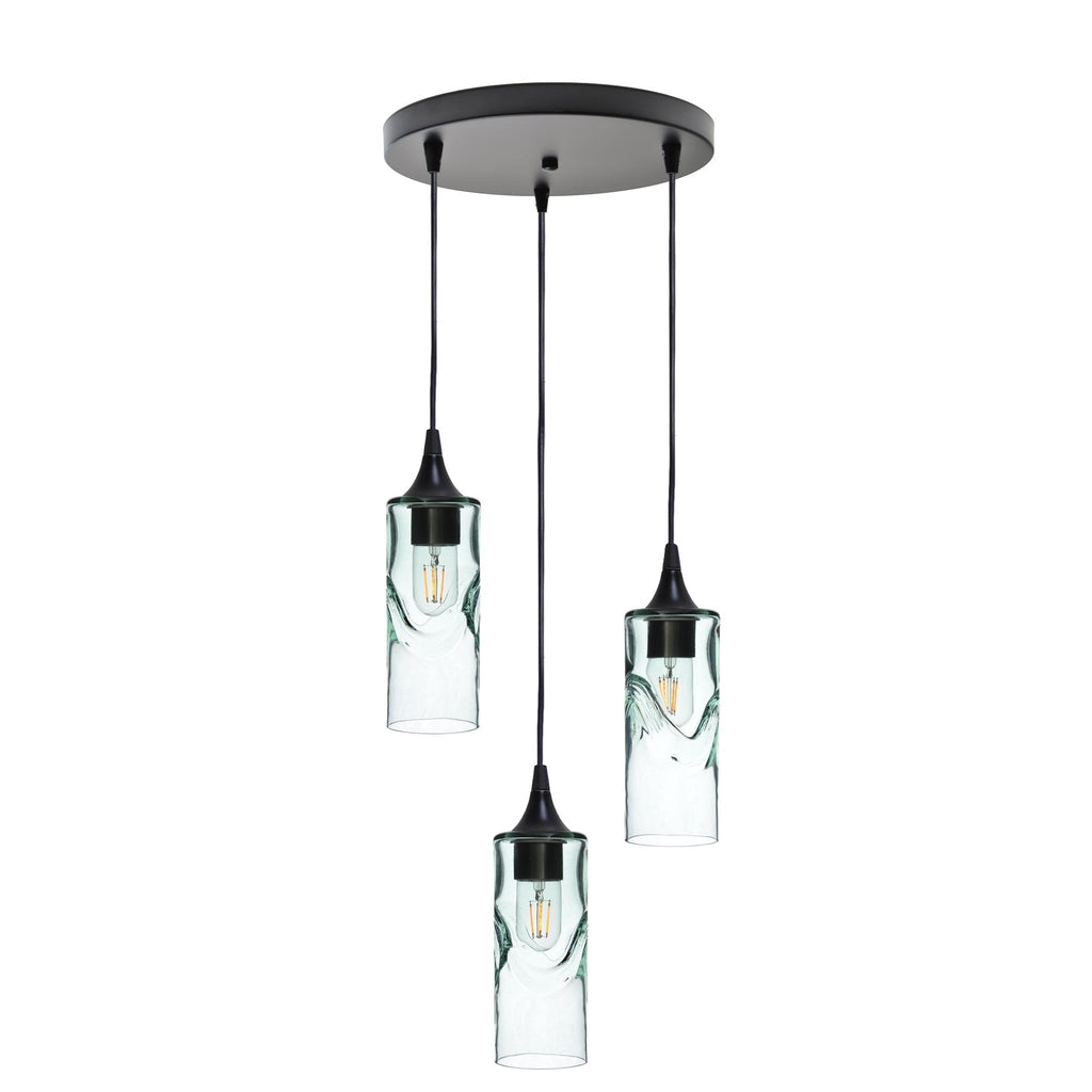 513 3 Pendant Cascade Chandelier-Glass-Bicycle Glass Co - Hotshop-Matte Black - 8ft Downrod-Swell-Eco Clear-Bicycle Glass Co