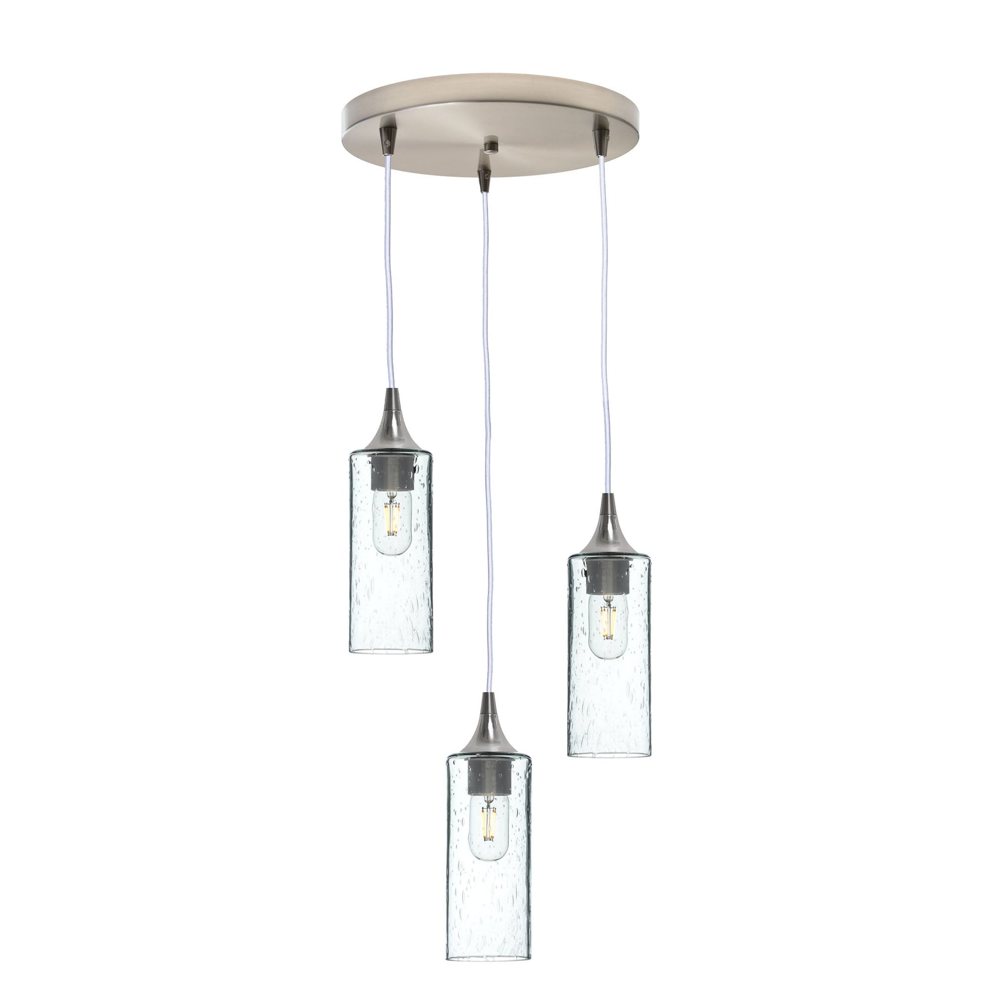 513 3 Pendant Cascade Chandelier-Glass-Bicycle Glass Co - Hotshop-Brushed Nickel - 4ft Downrod-Lunar-Eco Clear-Bicycle Glass Co