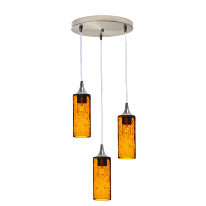 513 3 Pendant Cascade Chandelier-Glass-Bicycle Glass Co - Hotshop-Brushed Nickel - 4ft Downrod-Lunar-Golden Amber-Bicycle Glass Co