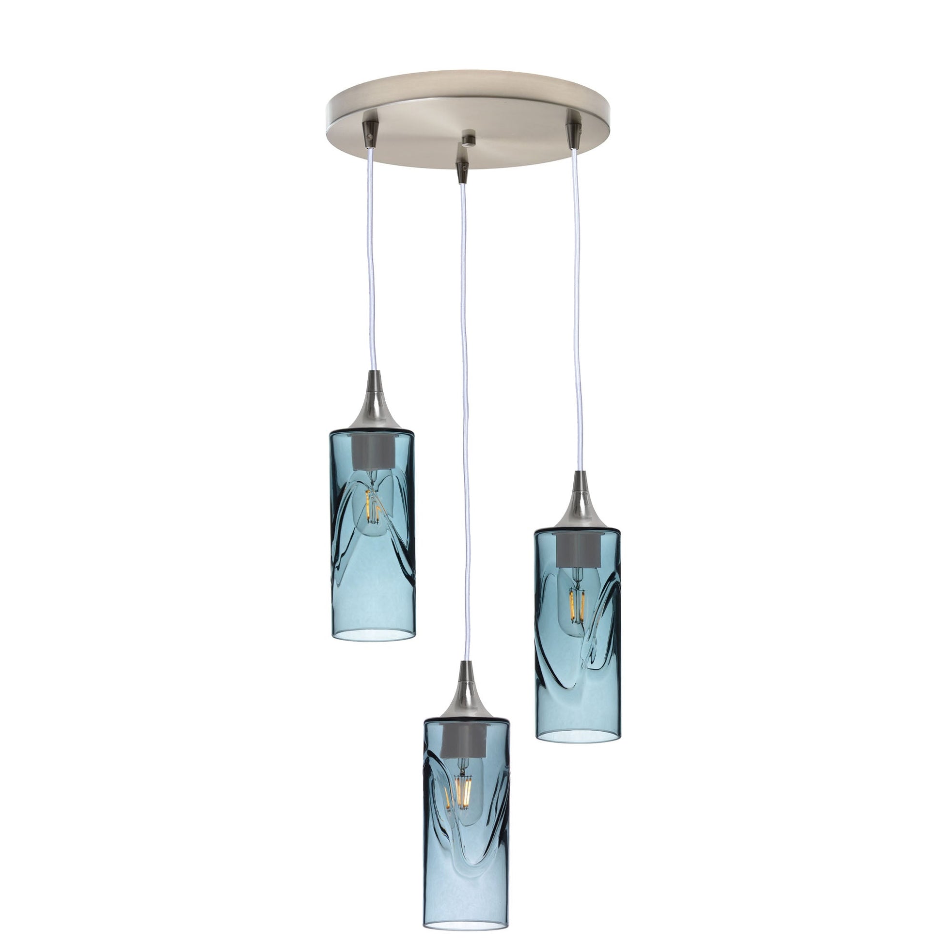 513 3 Pendant Cascade Chandelier-Glass-Bicycle Glass Co - Hotshop-Brushed Nickel - 4ft Downrod-Swell-Slate Gray-Bicycle Glass Co