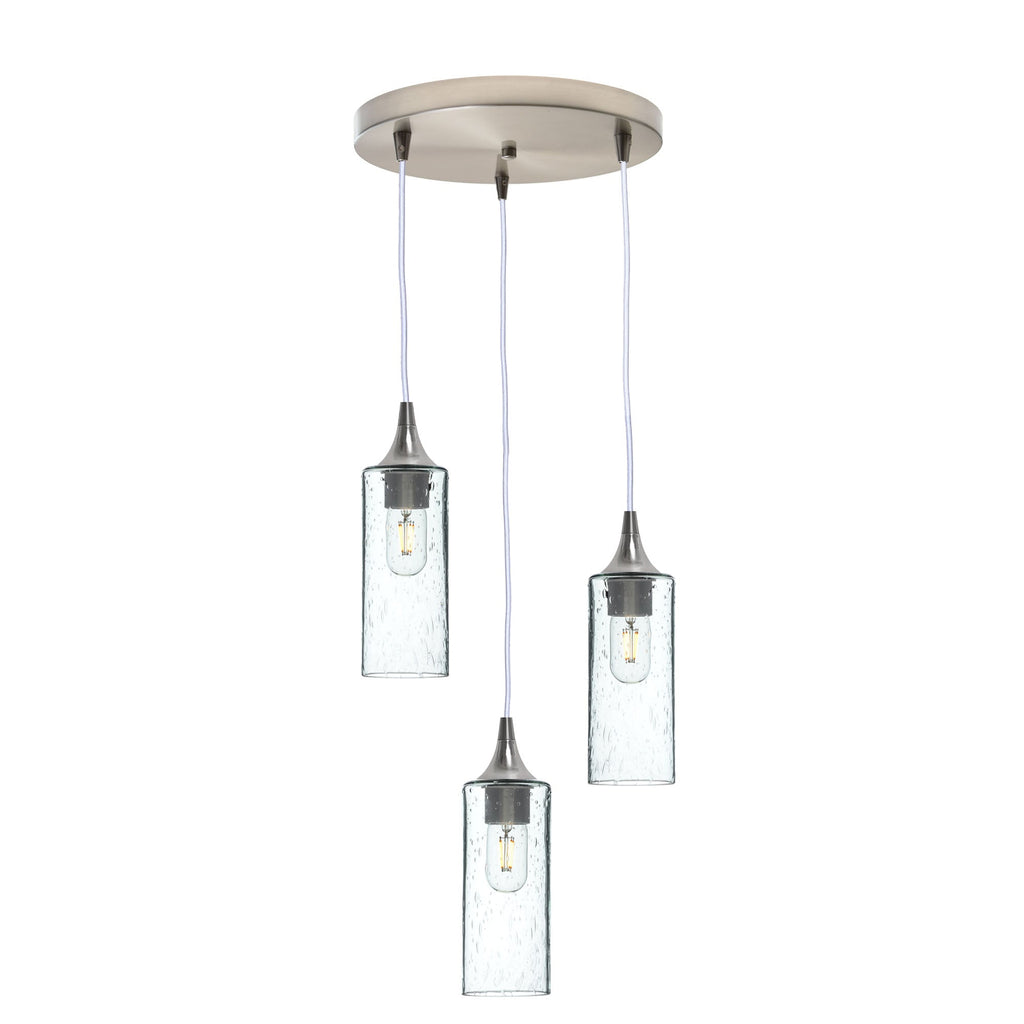 513 3 Pendant Cascade Chandelier-Glass-Bicycle Glass Co - Hotshop-Brushed Nickel - 8ft Downrod-Lunar-Eco Clear-Bicycle Glass Co