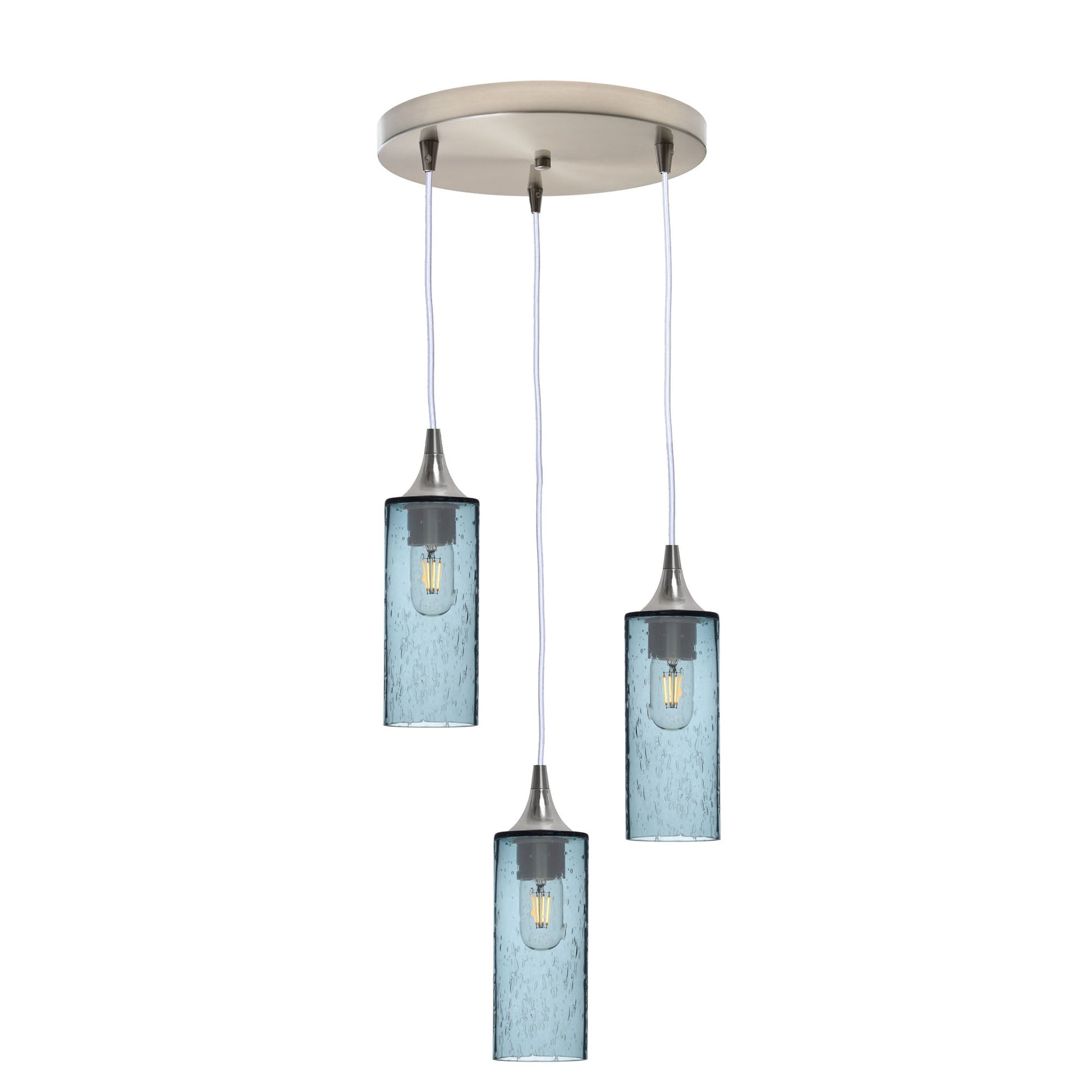 513 3 Pendant Cascade Chandelier-Glass-Bicycle Glass Co - Hotshop-Brushed Nickel - 8ft Downrod-Lunar-Slate Gray-Bicycle Glass Co