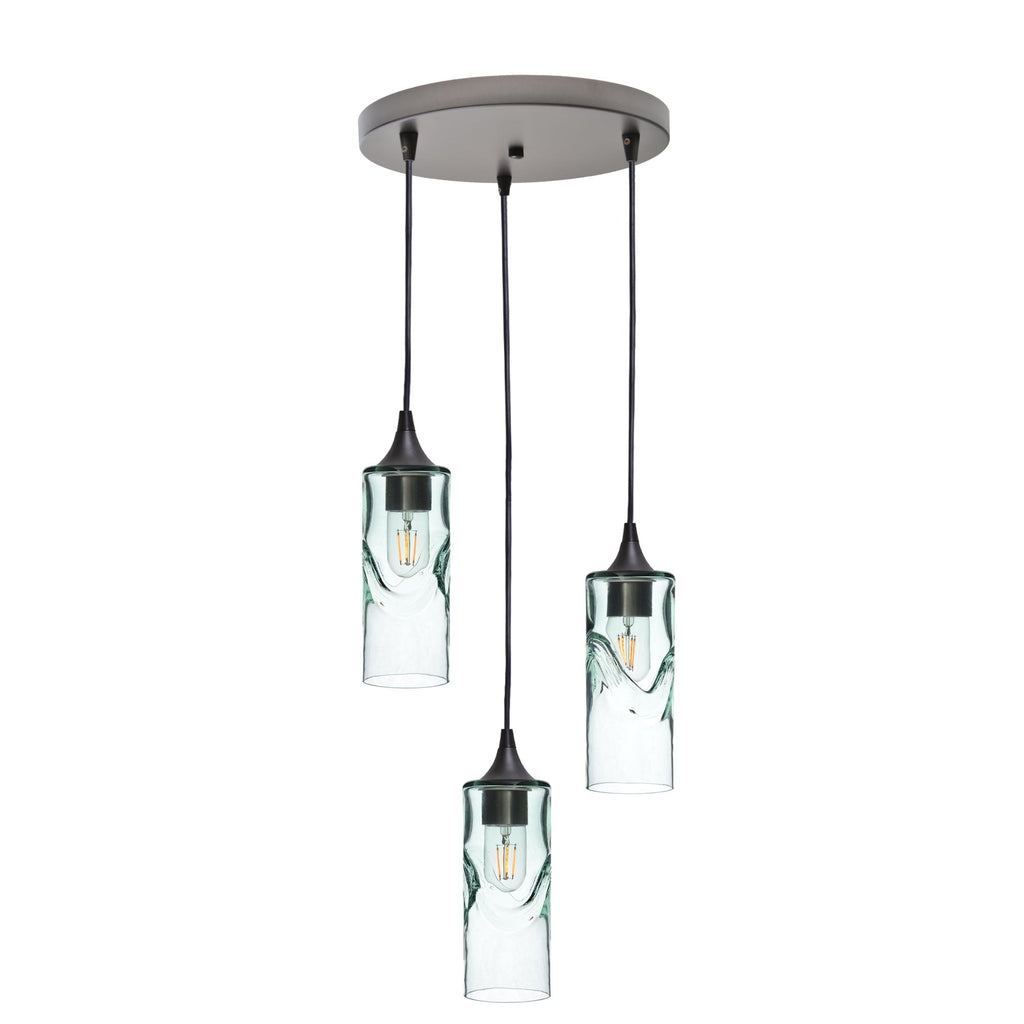 513 3 Pendant Cascade Chandelier-Glass-Bicycle Glass Co - Hotshop-Antique Bronze - 4ft Downrod-Swell-Eco Clear-Bicycle Glass Co