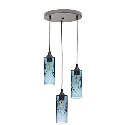 513 3 Pendant Cascade Chandelier-Glass-Bicycle Glass Co - Hotshop-Antique Bronze - 4ft Downrod-Swell-Slate Gray-Bicycle Glass Co