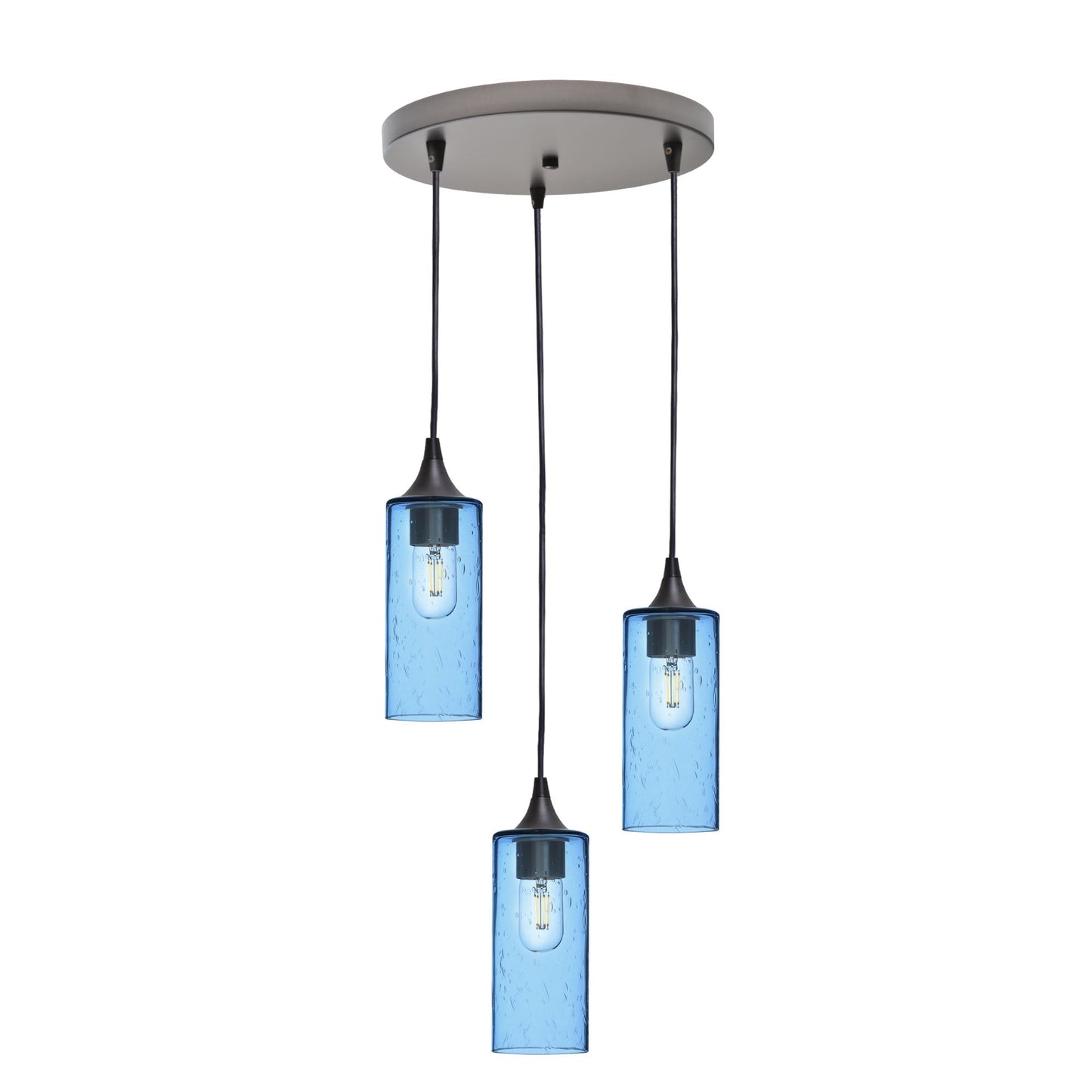 513 3 Pendant Cascade Chandelier-Glass-Bicycle Glass Co - Hotshop-Antique Bronze - 8ft Downrod-Lunar-Steel Blue-Bicycle Glass Co