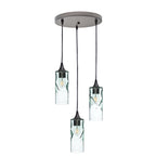 513 3 Pendant Cascade Chandelier-Glass-Bicycle Glass Co - Hotshop-Antique Bronze - 8ft Downrod-Swell-Eco Clear-Bicycle Glass Co