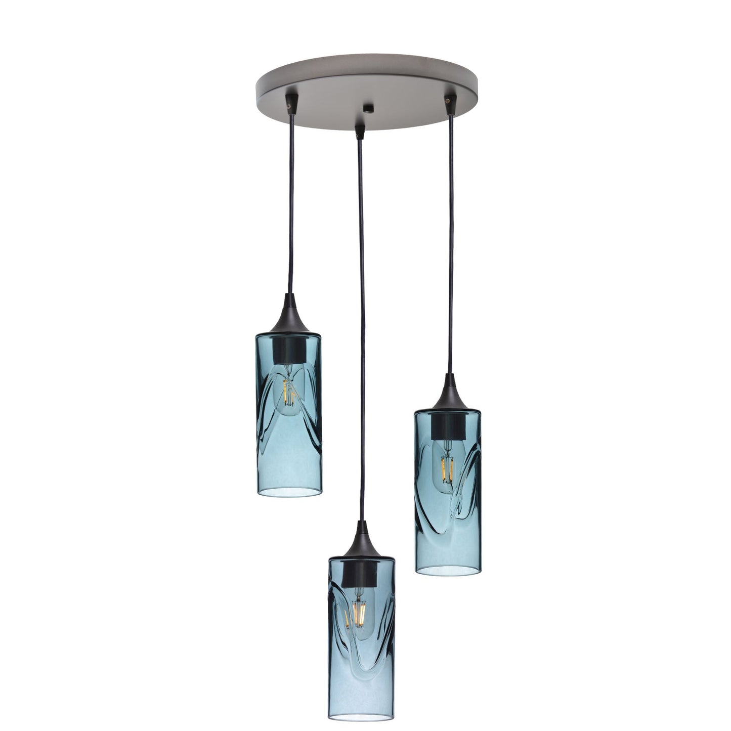 513 3 Pendant Cascade Chandelier-Glass-Bicycle Glass Co - Hotshop-Antique Bronze - 8ft Downrod-Swell-Slate Gray-Bicycle Glass Co