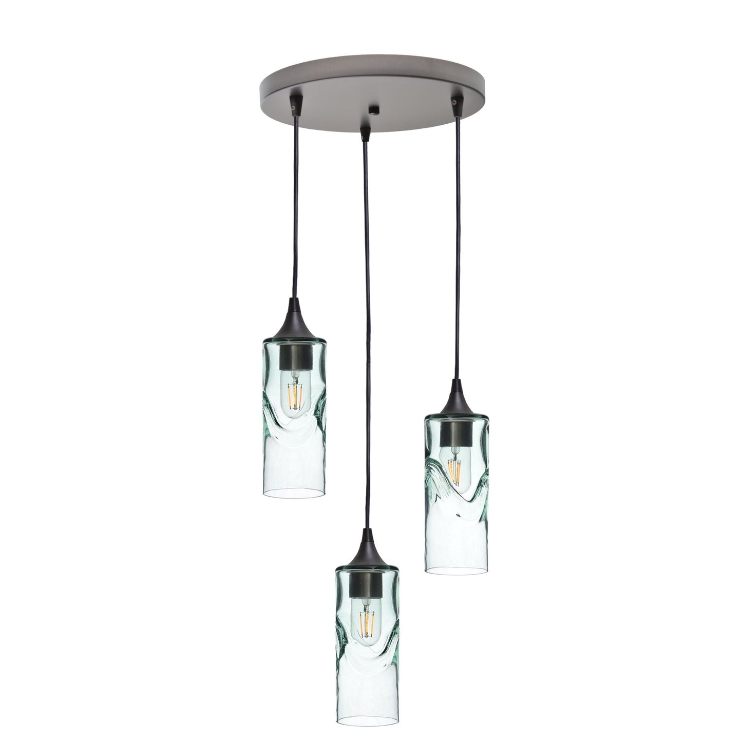 513 3 Pendant Cascade Chandelier-Glass-Bicycle Glass Co - Hotshop-Antique Bronze - 4ft Cord-Swell-Eco Clear-Bicycle Glass Co