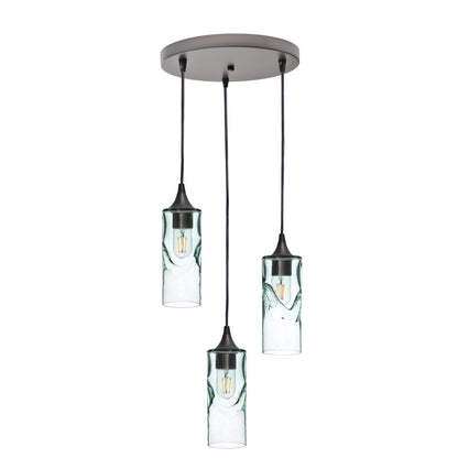 513 3 Pendant Cascade Chandelier-Glass-Bicycle Glass Co - Hotshop-Antique Bronze - 4ft Cord-Swell-Eco Clear-Bicycle Glass Co